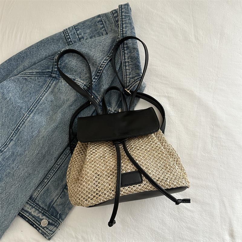 Trendy Summer 2024 Woven Backpack Spacious Commuter Bag With Unique Design For Women чёрный