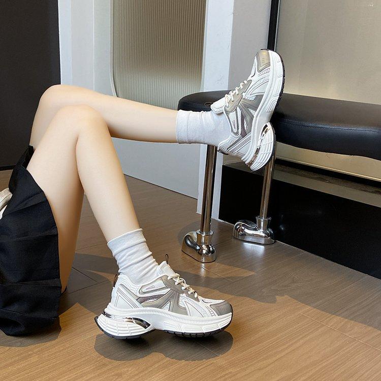 2025 spring and autumn new Germanic girl~ retro color matching thick-soled heightening sports and leisure shoes female dad shoes