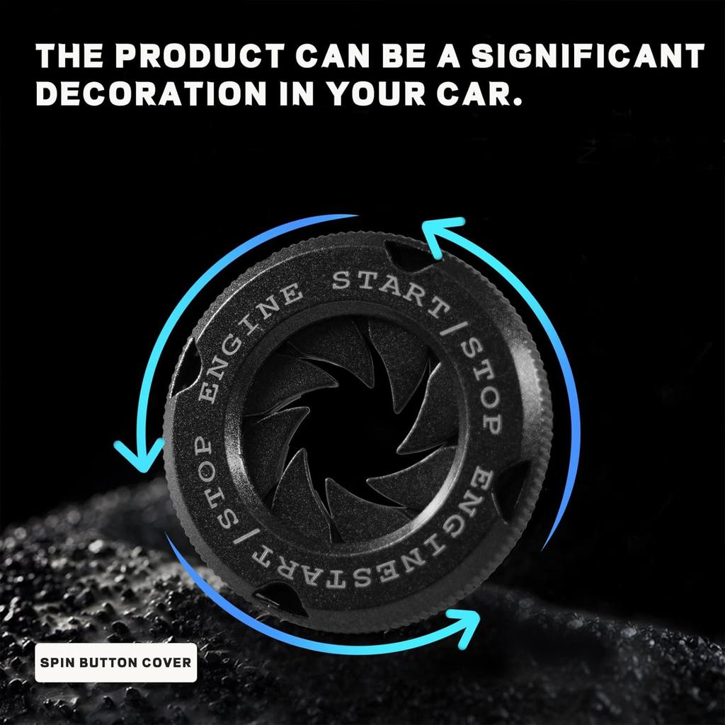Car Push Start Stop Button Cover, Rotary Engine Start Spin Cover (Black)