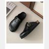 Cowhide version~ Leather Boken shoes bag head half slippers women's platform outer wear cool slippers retro half tray women's shoes