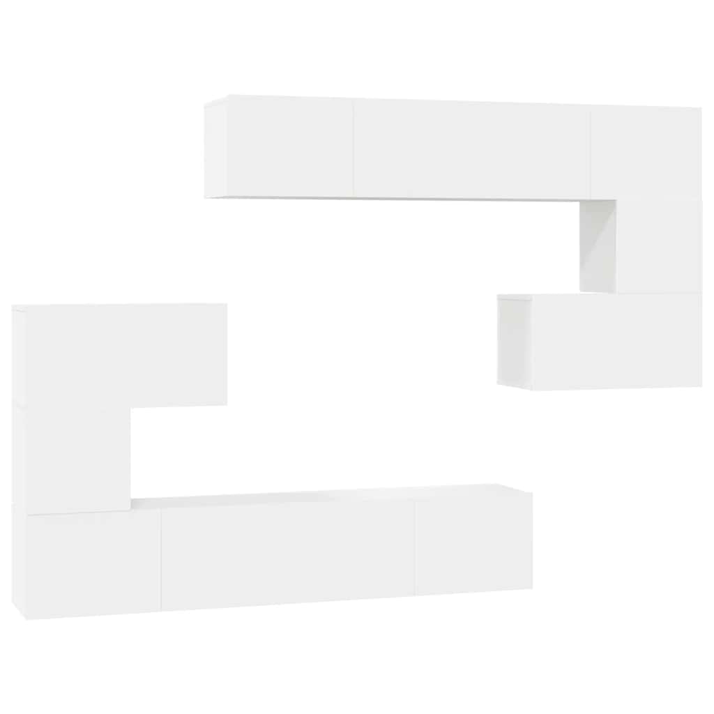 8 piece TV cabinet set white particleboard
