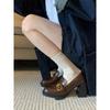 Lan Cabinet 2025 New Retro Square Head Thick Heel One Pedal Loafers High Heel Small Leather Shoes Women's British Style Shoes