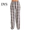 Loose Leg Women Trousers Long Pants Elastic Drawstring Waist Wide Casual Checked Pattern for Sporty Style Fit Home Versatile Leisure