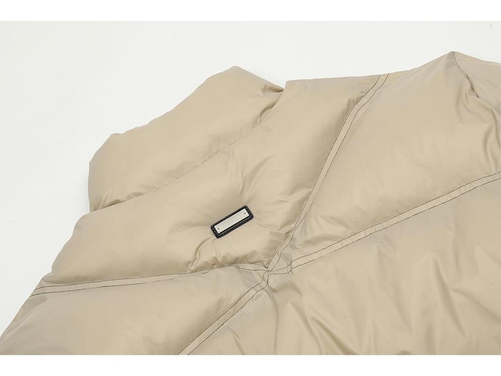 Amerikanische High Street Minimalistische Daunenwattierte Baumwolljacke mit Stehkragen und Reißverschluss mit Metall-Logo