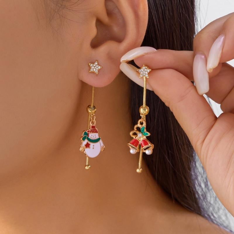 Elegant Asymmetric Christmas Earrings Rhinestones Tassels Dangle Jewelry For Women Holiday Gift Party Accessories