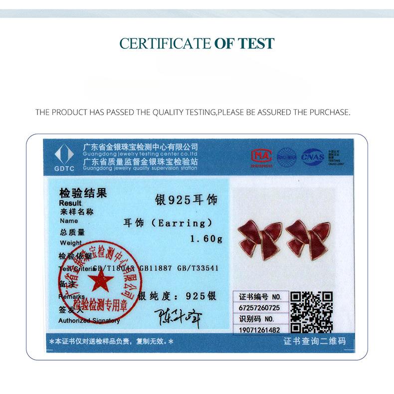 Burgunder Schleifenstecker Exquisit und Elegant S925 Sterlingsilber Hongkong Stil Stecker