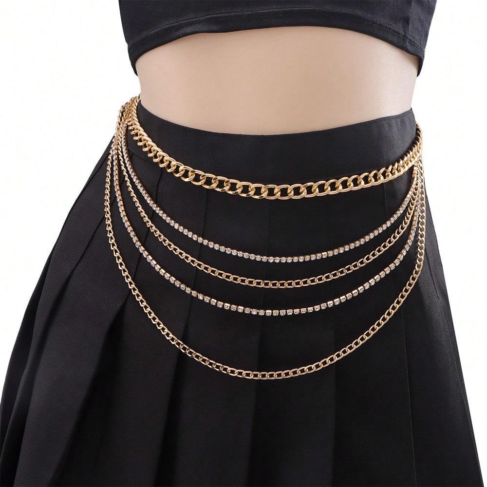 European and American Jewelry Hip-hop Trend Style Multi-layer Fringed Diamond Chain Waist Chain Retro Sexy Body Chain Female