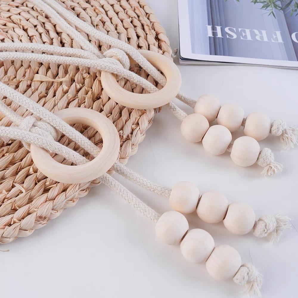 1Pc Simple Fringe Beaded Curtain Strap Adjustable Curtain Tieback Tassel Wood Bead Curtain Rope Curtain Buckle Home Curtain