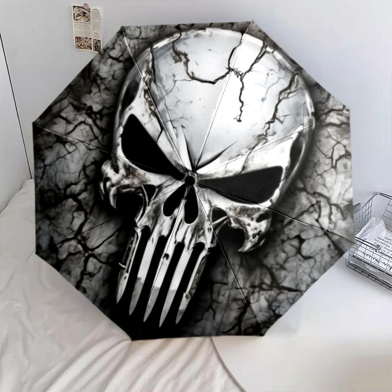 1PC Skull Automatic Umbrella - Suitable Travel Outdoor Portable Umbrella Birthday Gift Daily Essentials
