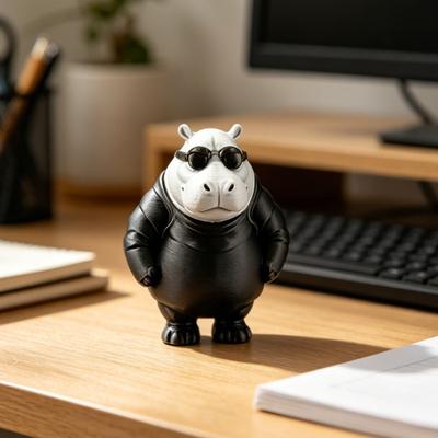 Funny Cool Hippo Figurine 3D Printed Hippopotamus In Sunglasses Statue Novelty Animal Sculpture for Home Office Desk Decor
