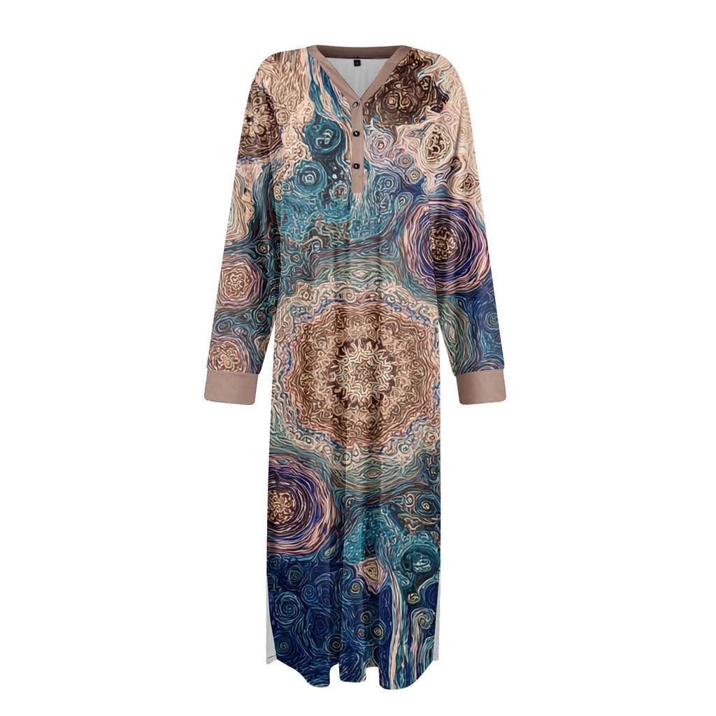 Damska koszula nocna długa odzież wypoczynkowa dekolt V sukienka nocna z kieszeniami