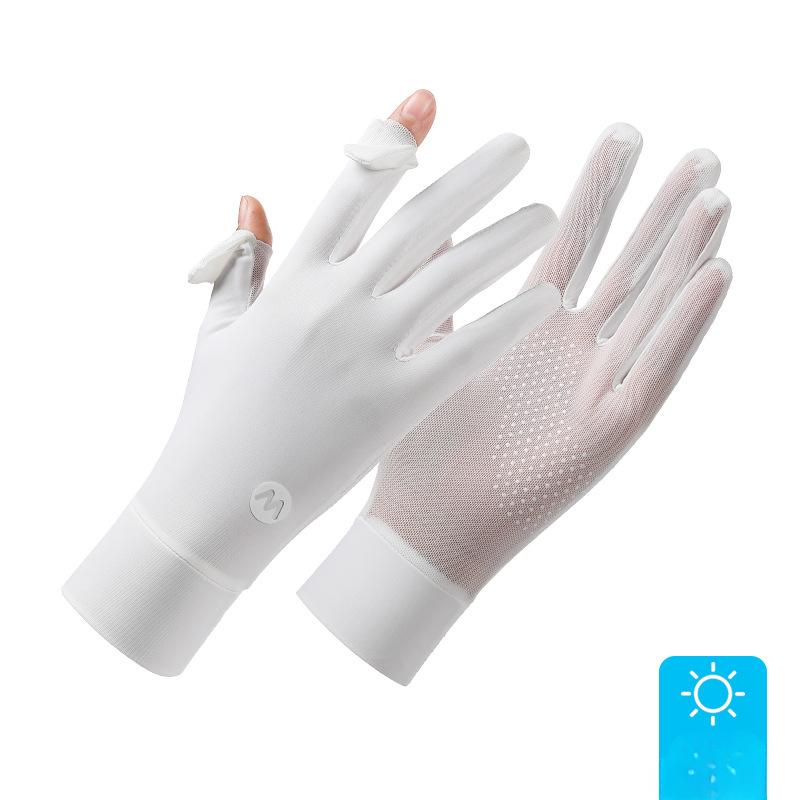 Ice Silk Sunscreen Gloves for Women In Summer Thin UV Proof Driving Special Finger Exposed Anti Slip Touch Screen Riding Electric Bike