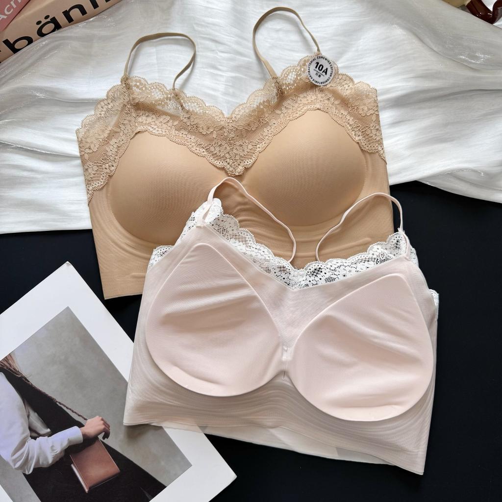 Spring and Summer New French Lace Collar Small Suspender Ultra-thin Back Underwear Women's Vest Fixed Cup Bra