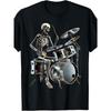 Europäische Größen Herren Vintage Gothic Rocker Skelett Trommelndes Grafik-T-Shirt Tee mit Totenkopf-Trommler-Aufdruck, Rundhals Kurzarm für Halloween,
