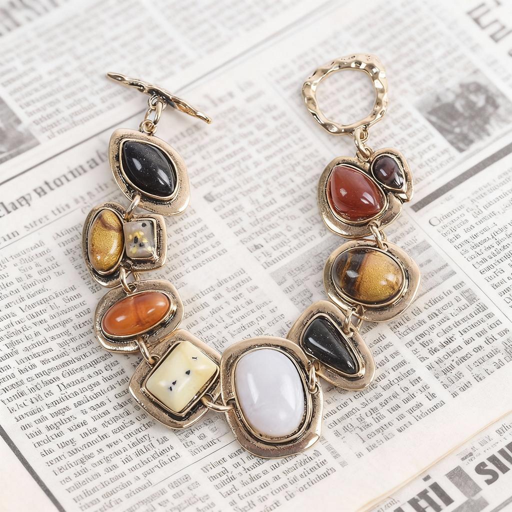 Bohemian Multicolor Resin Beaded Bracelets for Women Men Vintage Ethnic Irregular Stone Bracelets Statement Friendship Jewelry