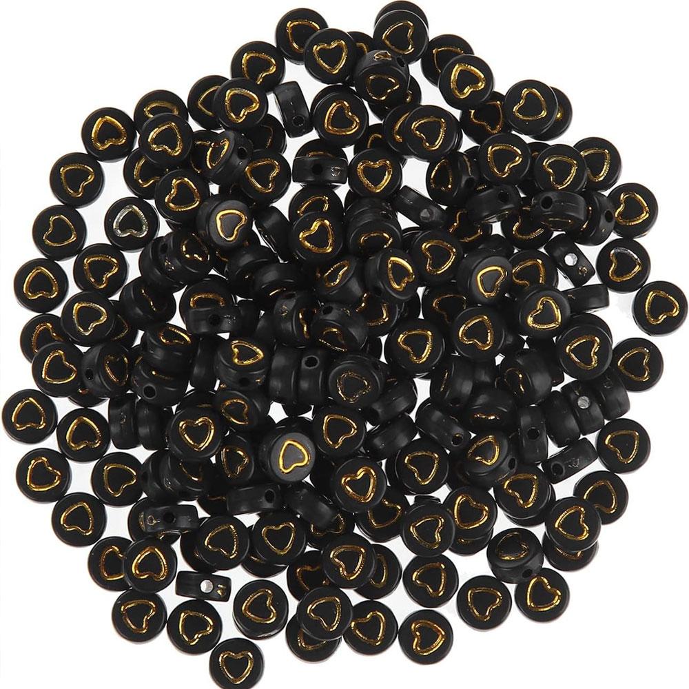 110/220/450 black acrylic heart-shaped beads 7mm round, with loose spacing beads in a heart-shaped pattern, used for DIY bracelet and jewelry making