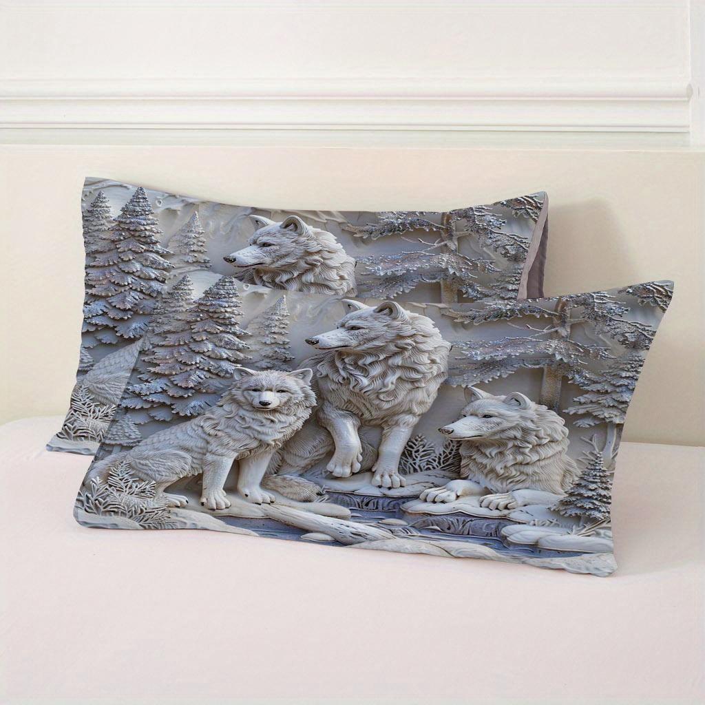3D Witte Wolf & Bos Print Dekbedovertrek Set (1 Dekbedovertrek + 2 Kussenslopen Zonder Vulling) Polyester beddengoed voor alle seizoenen