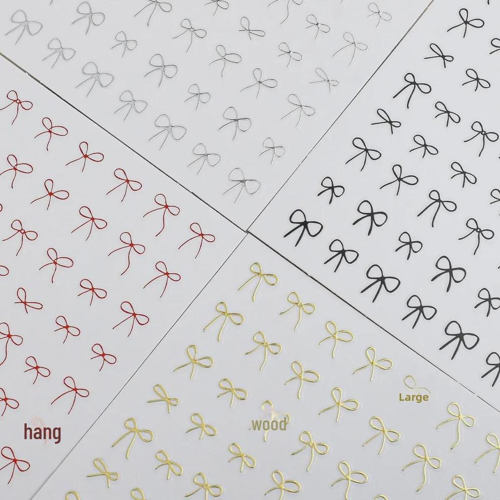 2025 Black & White Ribbon Bow Nail Stickers: Trendy Celebrity Designs