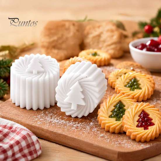 Baking Gadgets for Pastries Double-Sided Mooncake Press Mold, 2-in-1 Plastic Pastry Stamp, Christmas Easy Clean Mold Tree Design Decorative
