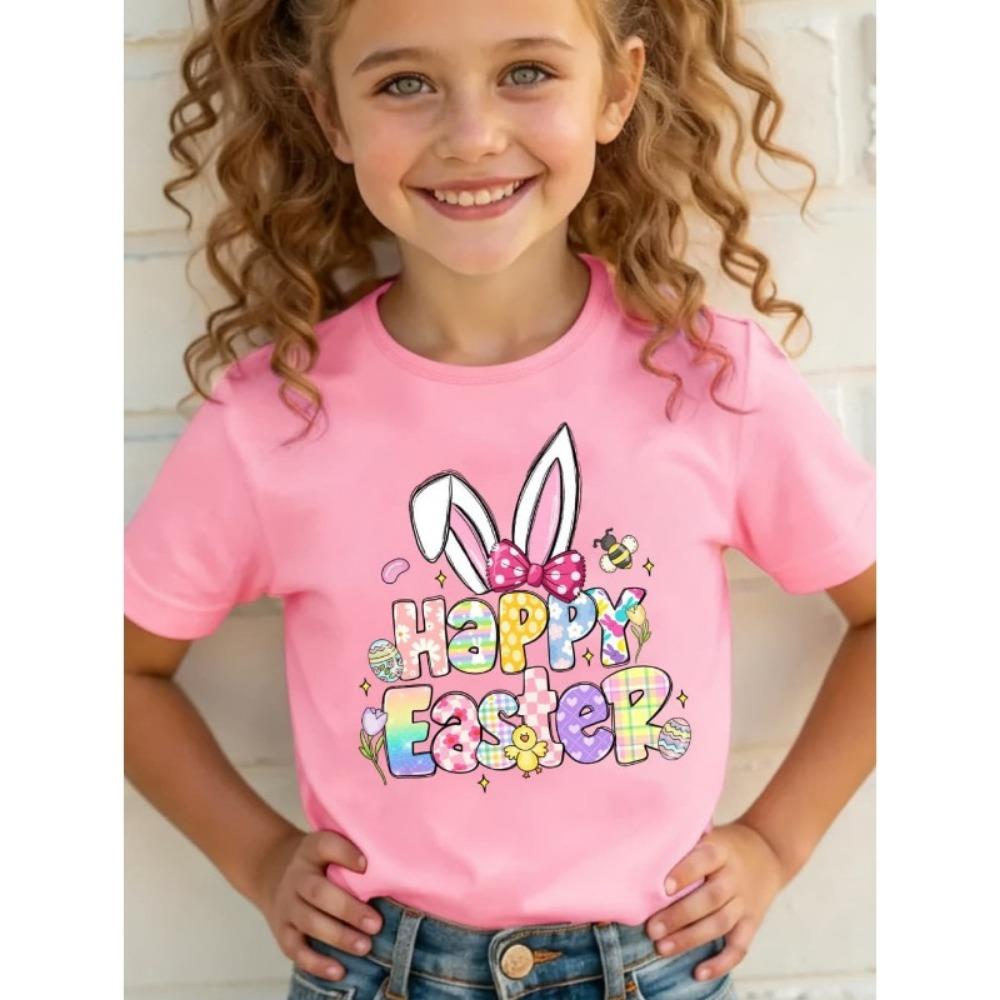 Pure Cotton Children's T-shirt 2026 Summer New Easter Themed Cartoon Printed Casual Parent-child Outfit for Boys and Girls