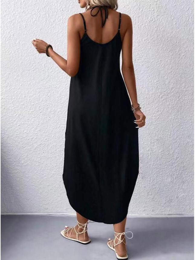 European & American Women's Solid Color Sleeveless Maxi Slip Dress