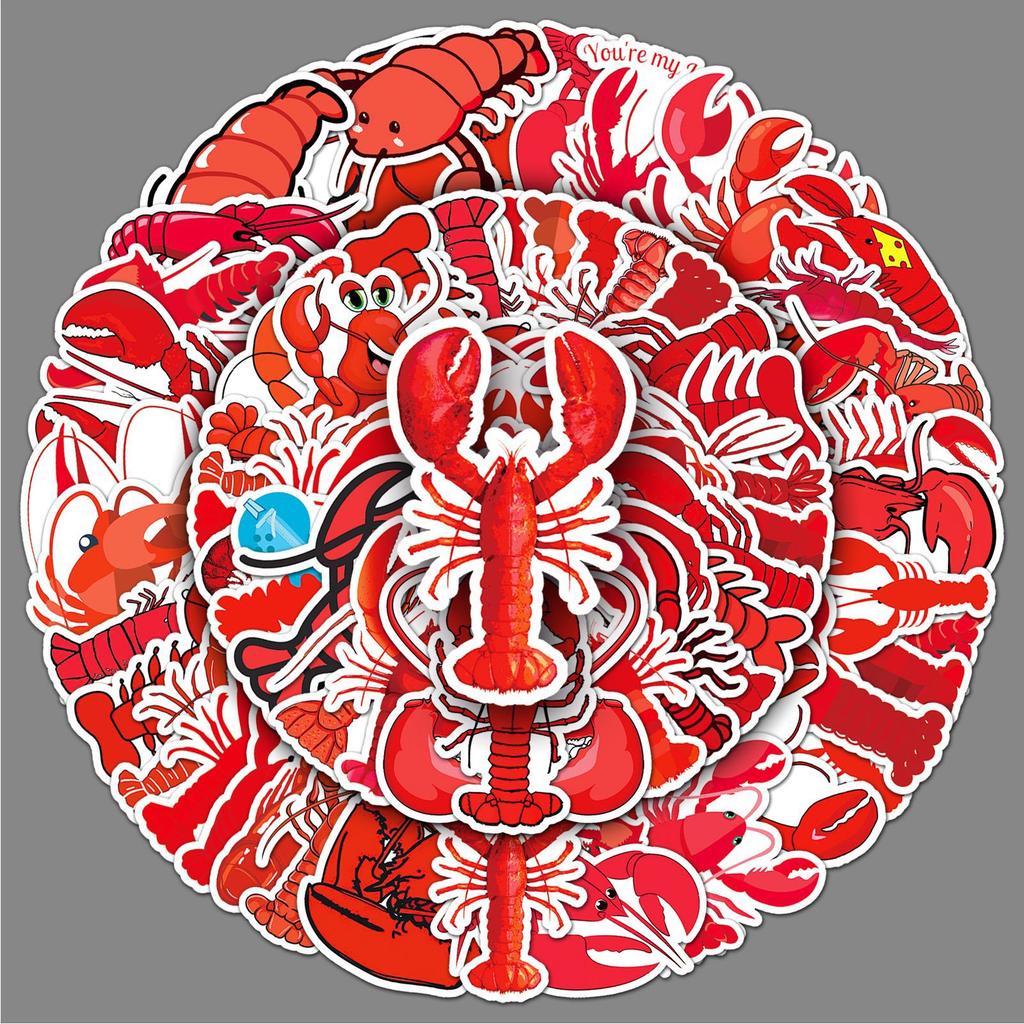 50 Lobster Doodle Personalized Cartoon Animal Children's Creative DIY Mobile Case Suitcase Stickers Waterproof