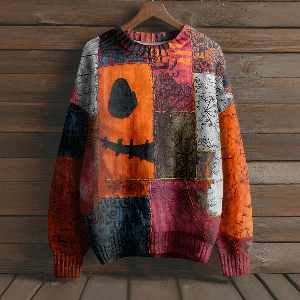 Long Sleeve Pullover Sweaters For Women O Neck Casual Cute Printing Knit Oversized Sweater