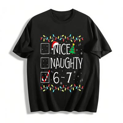 Lustiges Weihnachten Nett Unartig 6-7 Checkbox Feiertagsgrafik Oberteil Reines Baumwoll-T-Shirt