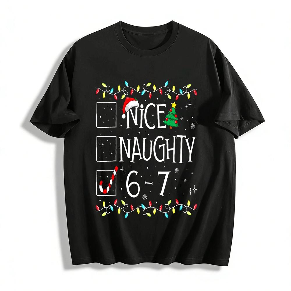 

Funny Christmas Nice Naughty 6-7 Checkbox Holiday Graphic Top Pure cotton T-shirt XXS
