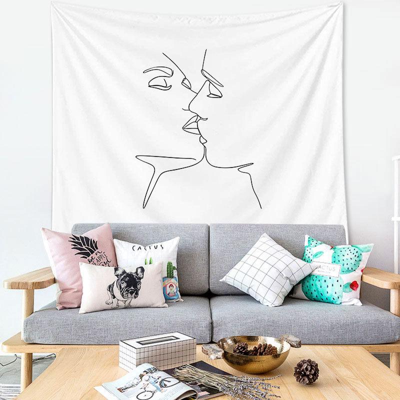 Tapestry Wall Hanging Simple Art Black and White Lines  Background Bedroom Decorative