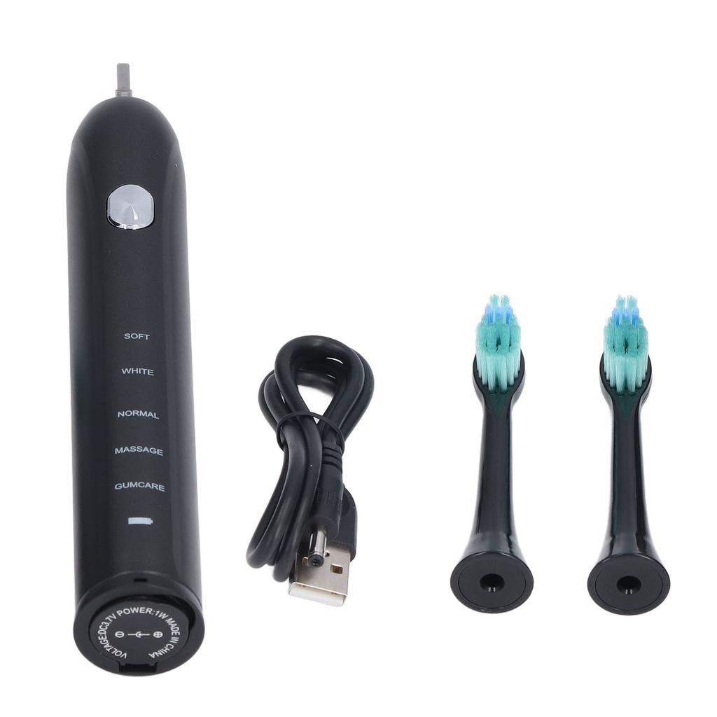 Adult Electric Soft Toothbrush Black USB Charging 5 Modes Waterproof Whitening Ultrasonic