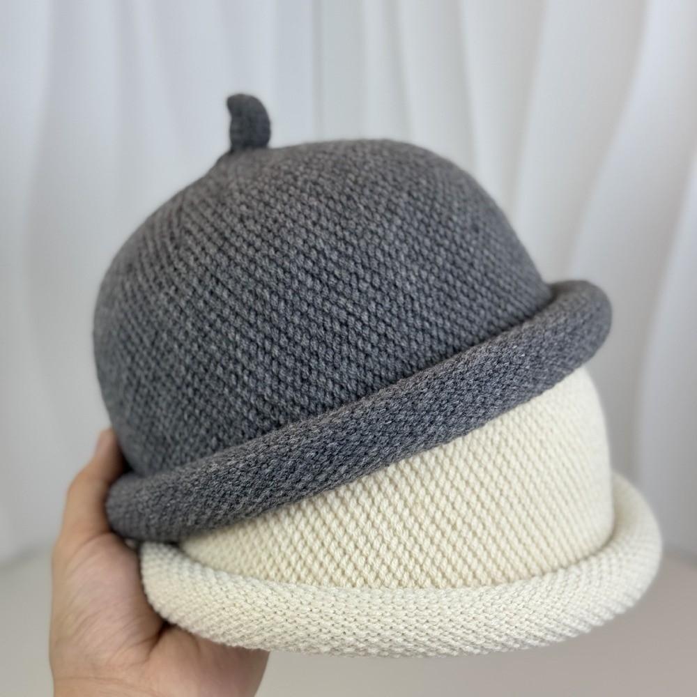 with Short Brim Knitted Hat Solid Color Landlord Hats Fashion Knitted Melon Skin Hats Winter