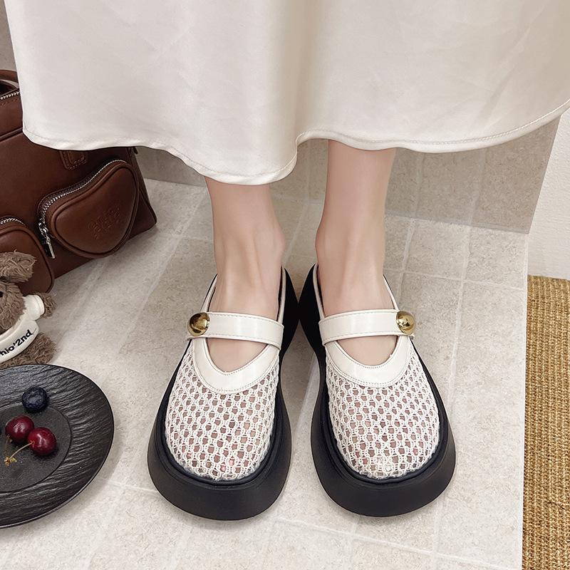 Platform-soled Boken shoes women's bag head half slippers summer wear 2025 new shoes lazy one pedal mesh cool slippers