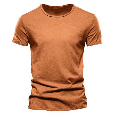 Summer Men Top Tee Solid Color Bamboo Cotton O-neck Short Sleeve T-shirt Pure Cotton Men's Clothing