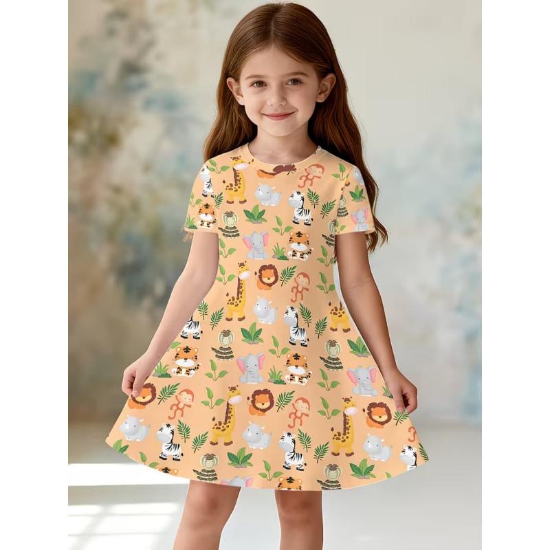 Girl Clothes Cute Cartoon Graphic Printed Girls' Princess Dress Summer Casual
