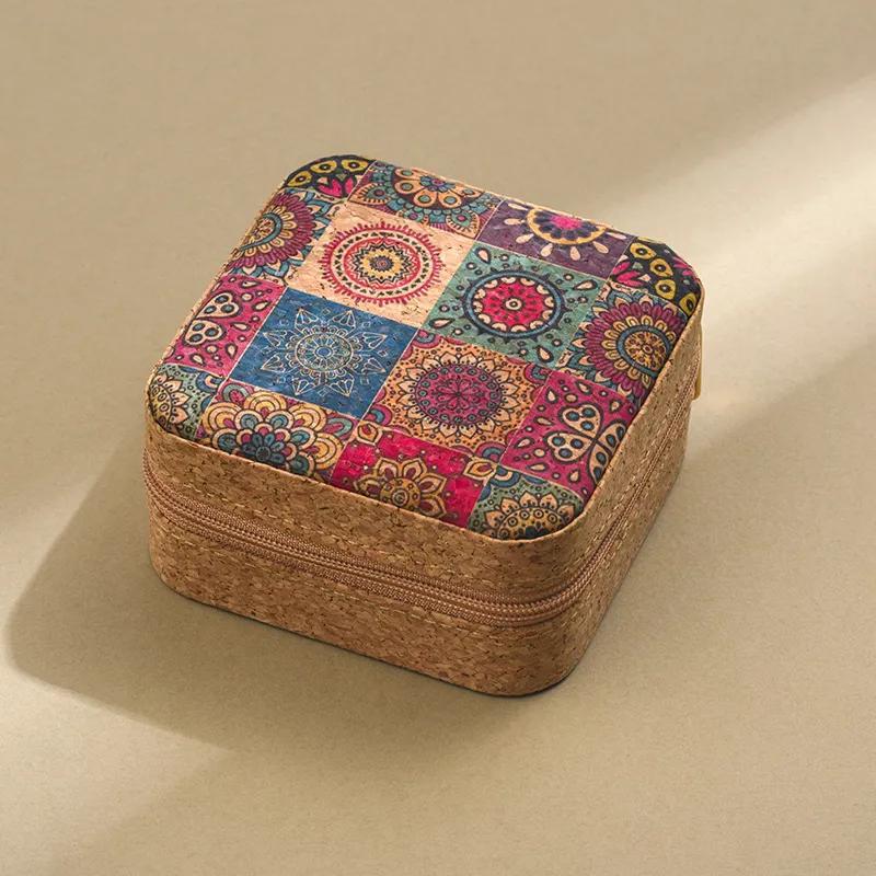 Cork Jewelry Storage Box Portable Travel Earrings Rings Necklaces Jewelry Prints Compartmentalized Storage Box YLE197