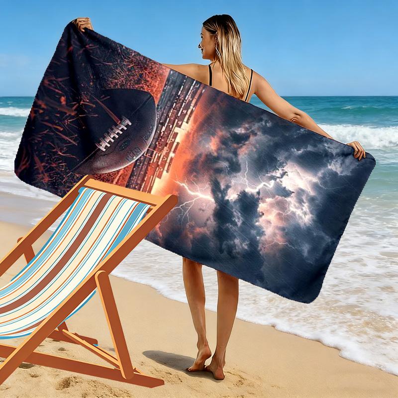 Football Print Beach Towel, Large Soft Quick Dry Towel for Beach Camping Swimming