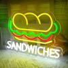 Sandwich Neon Sign for Wall Decor Business Sandwich LED Neon Light Fast food Neon Light Sandwich Signs Decor for Restaurant