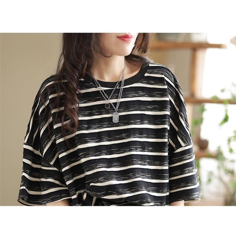 Women's Striped 2 Piece Outfits Casual Loose Short Sleeve T-shirt & Shorts Set Summer Loungewear Plus Size Homewear