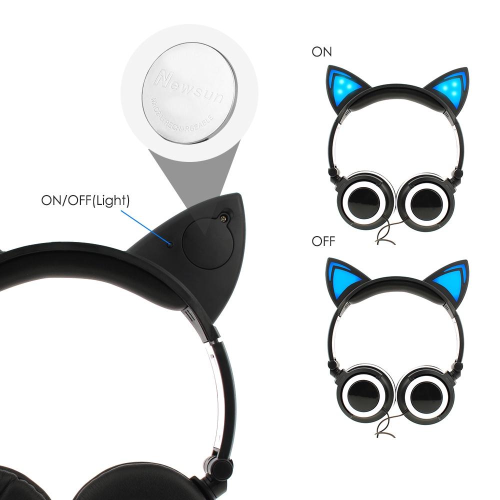 Foldable Flashing Glowing Cat Ear LED Light Headphones Microphone