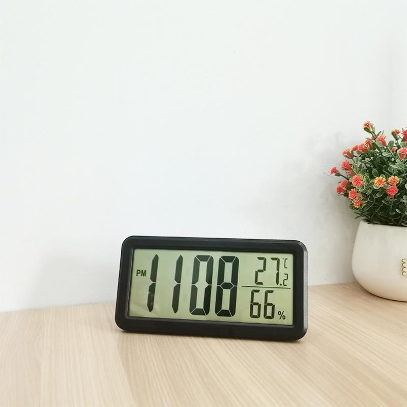 Digital Alarm Clock MAX/MIN Temperature Humidity Date Display Battery Powered Snooze Table Clock 12/24H Wall-mounted LCD Clock