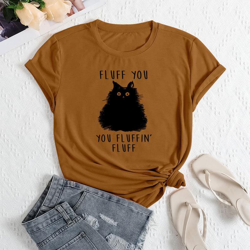 Summer Women's Letter Cat Print Round Neck Loose Casual Pure Cotton Short Sleeved T-shirts Women's