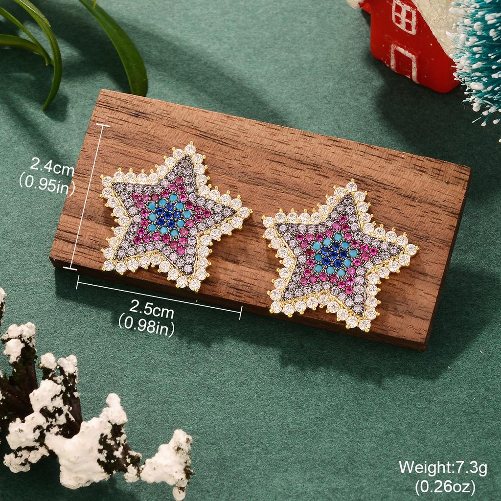 European and American color sweet star earrings Christmas inlaid zirconium flower design earrings fashion silver needle earrings