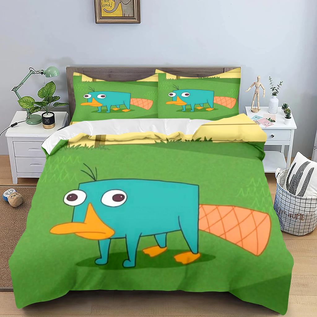 Phineas a Ferb Povlak na přikrývku, Kreslený potisk Polyesterová přikrývka do dětské ložnice, Anime, Útulné ložní prádlo do pokoje, Různé velikosti