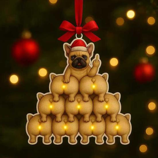 1/2/3/4Pcs Christmas Acrylic Bulldog Hanging Decoration Car Rearview Mirror Xmas Tree 2D Flat Santa Hat Dog Hanging Ornament Holiday Party Pendant