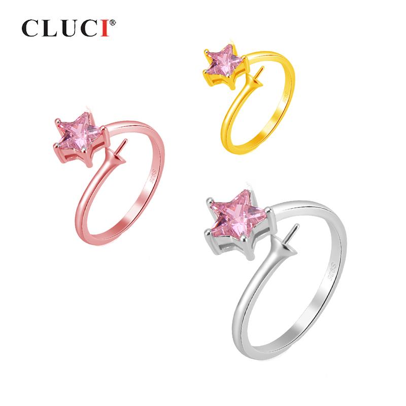 

CLUCI Silver 925 Romantic Star Adjustable Open Rings for Women Party Jewelry Zircon Pearl Ring Mounting Gift Rings SR2139SB resizable золотой