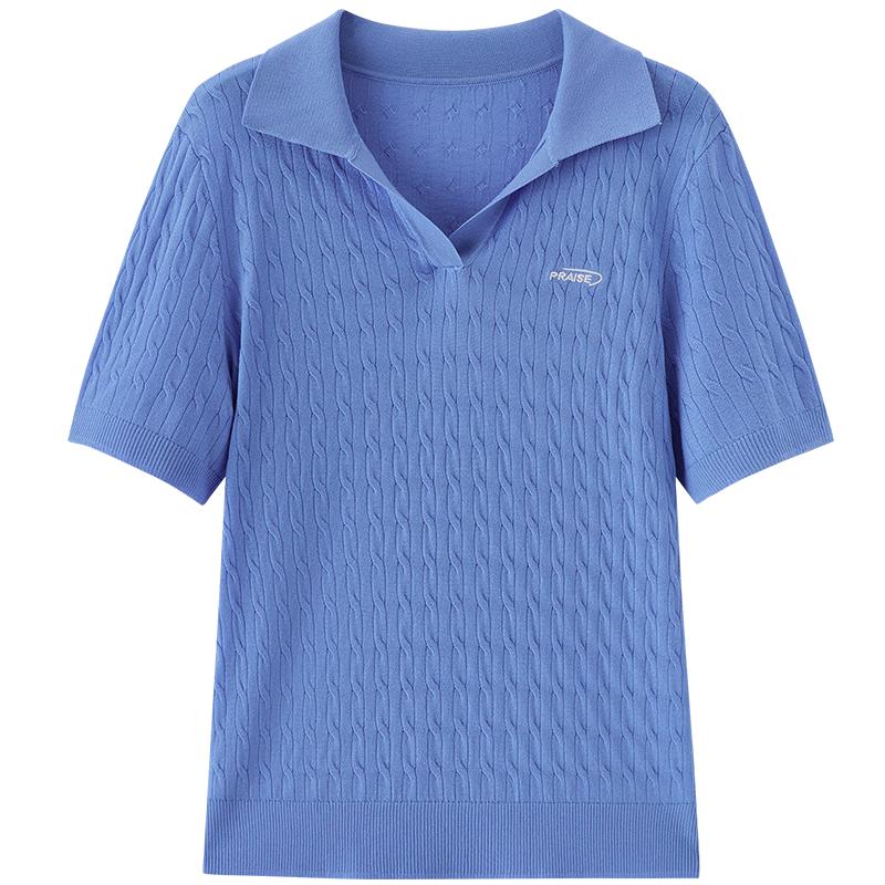 EICHITOO Women s Cable Knit Polo Short Sleeve Top L