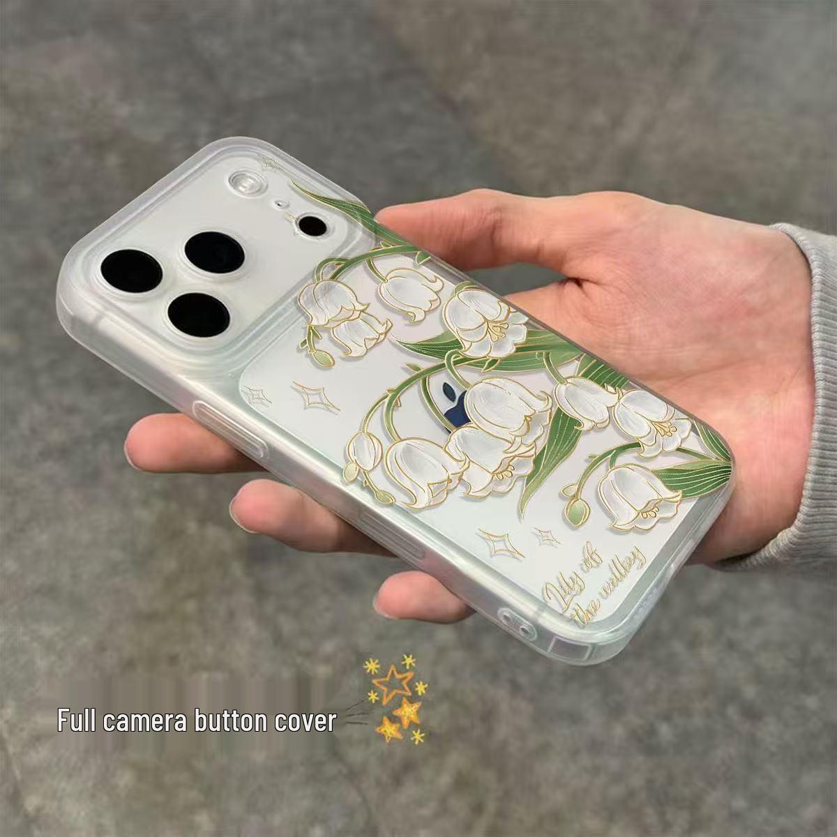 

Artistic White Flowers Camera Button Case for Apple 17/16/15/14/13/12/11 - Matte Finish iPhone 16 Plus [Integrated Camera Button]