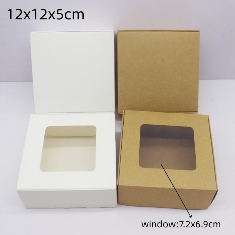 10 buc. ambalaje pentru cadou DIY cu fereastră albă/hârtie kraft de dimensiuni mari Cutie cadou de Crăciun ambalare pentru tort nunta adunare de familie m