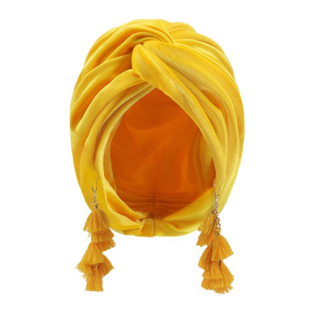 Turban Cap Crossed Pullover Hat Tassel Beanie Hat Fashionable Fringe Hat Outdoor жёлтый